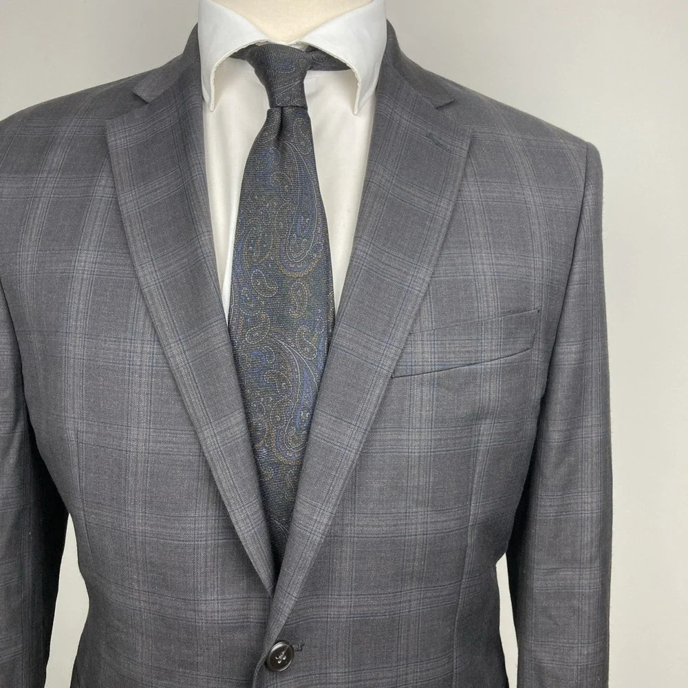 Michael Kors Mens Suit Jacket Blazer‎ 42R Brown Plaid Stretch